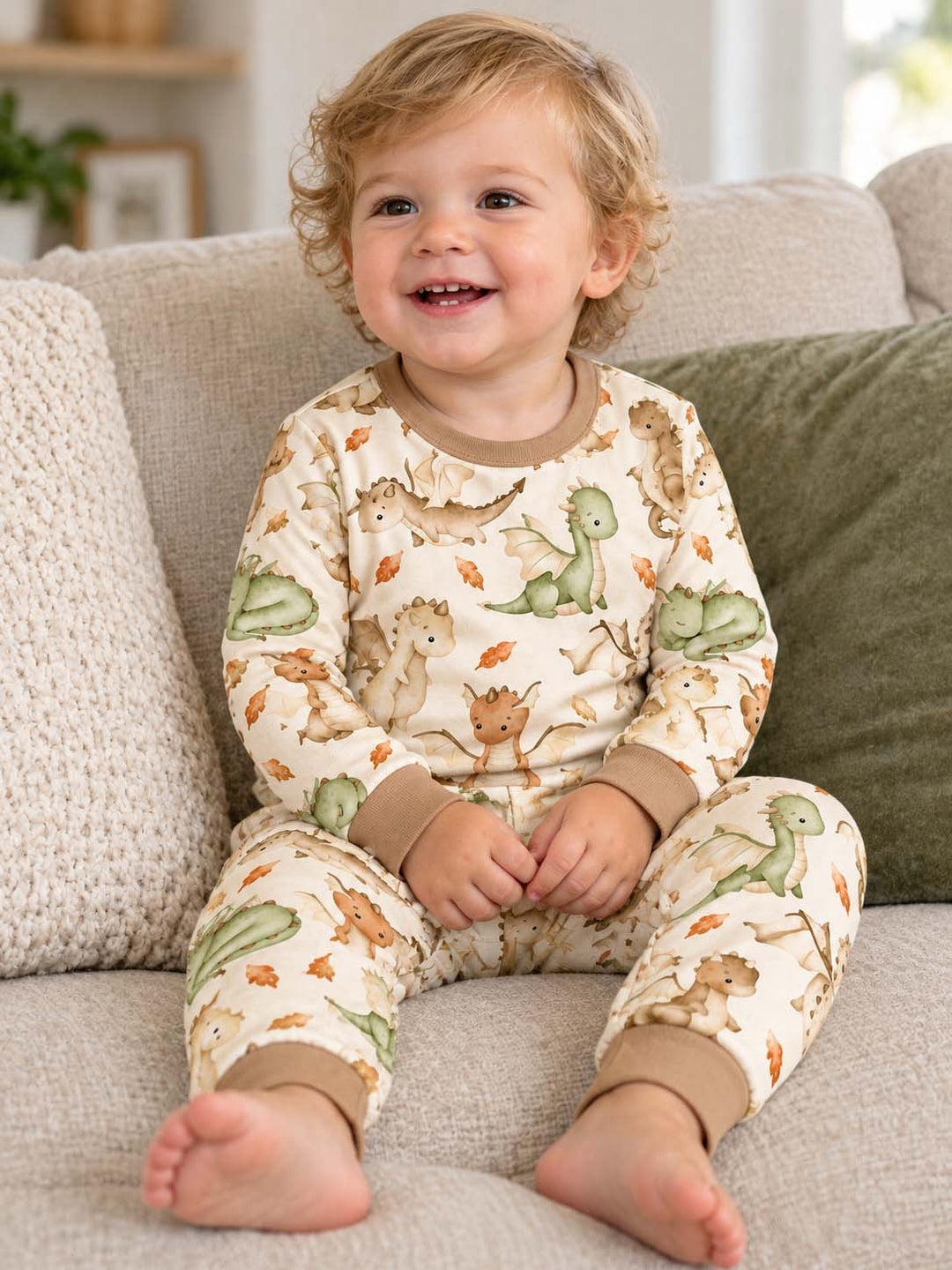 Cute Baby Dragons Bamboo Two Piece Long Sleeve Pajama Set