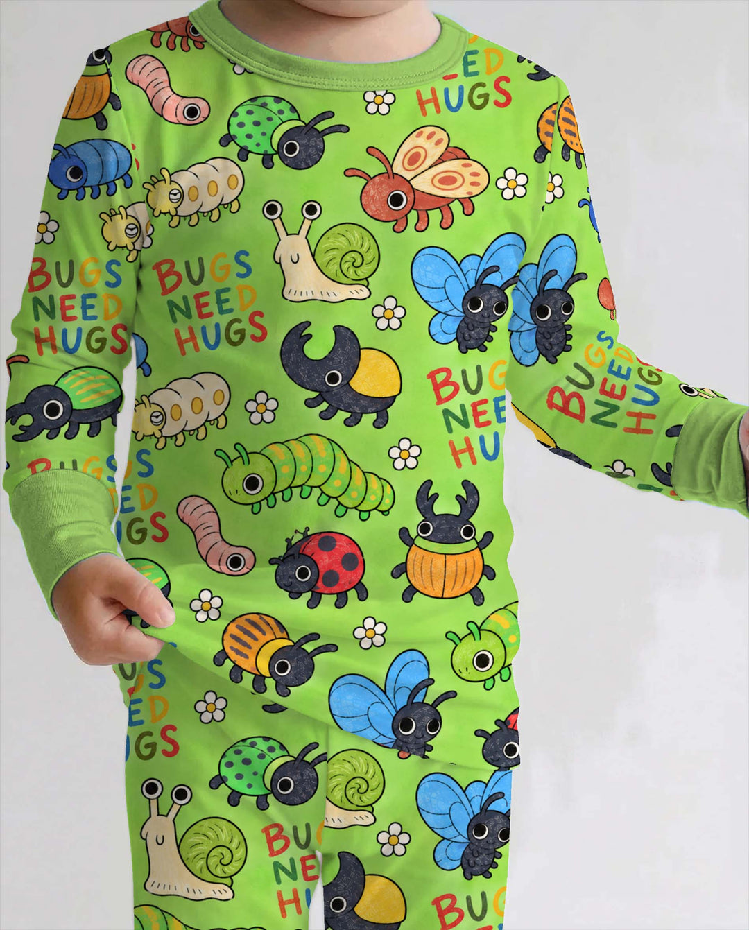 Cute Bugs Need Big Hugs Bamboo Two Piece Long Sleeve Pajama Set