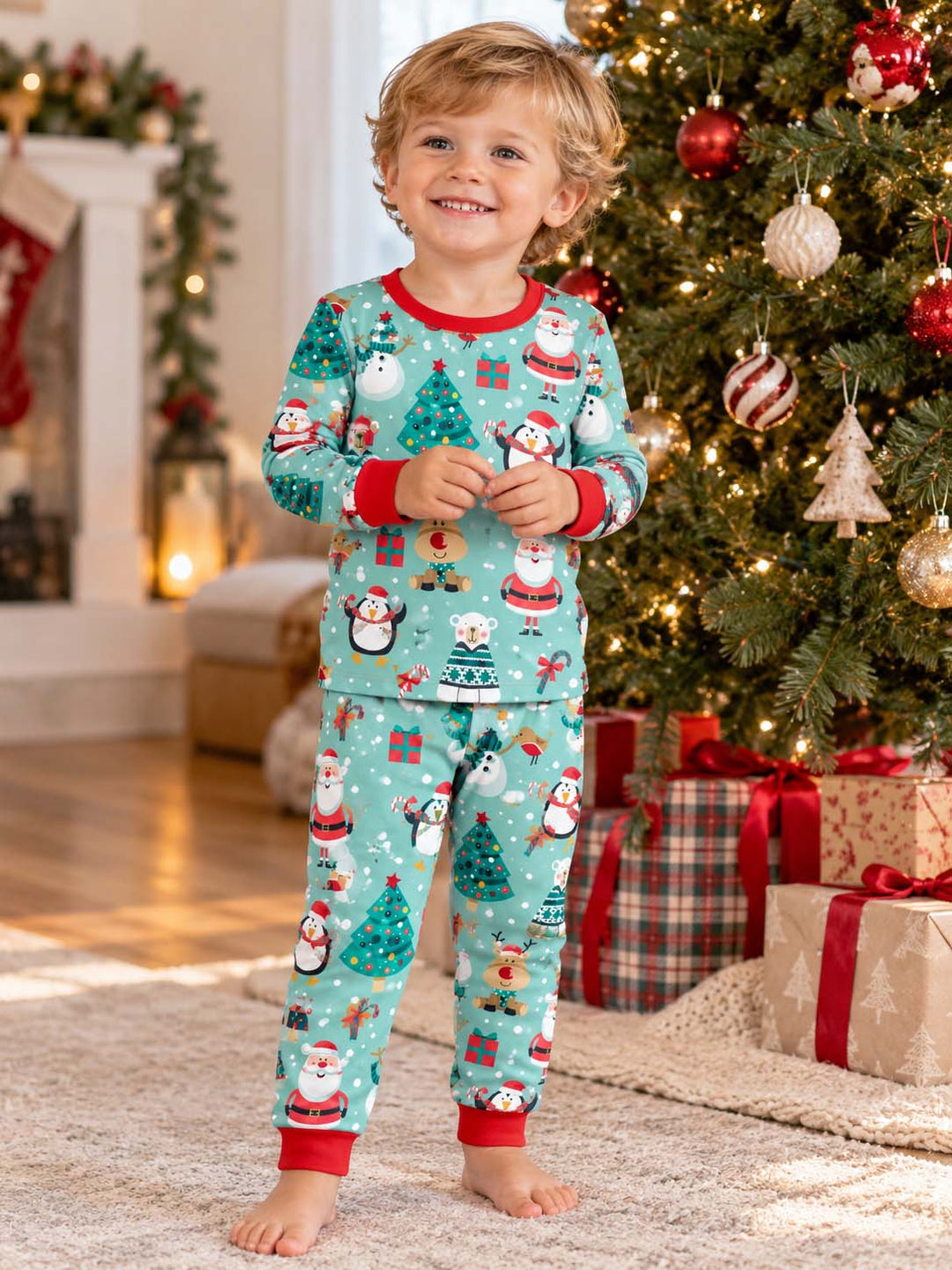 Cute Christmas Friends Bamboo Two Piece Long Sleeve Pajama Set