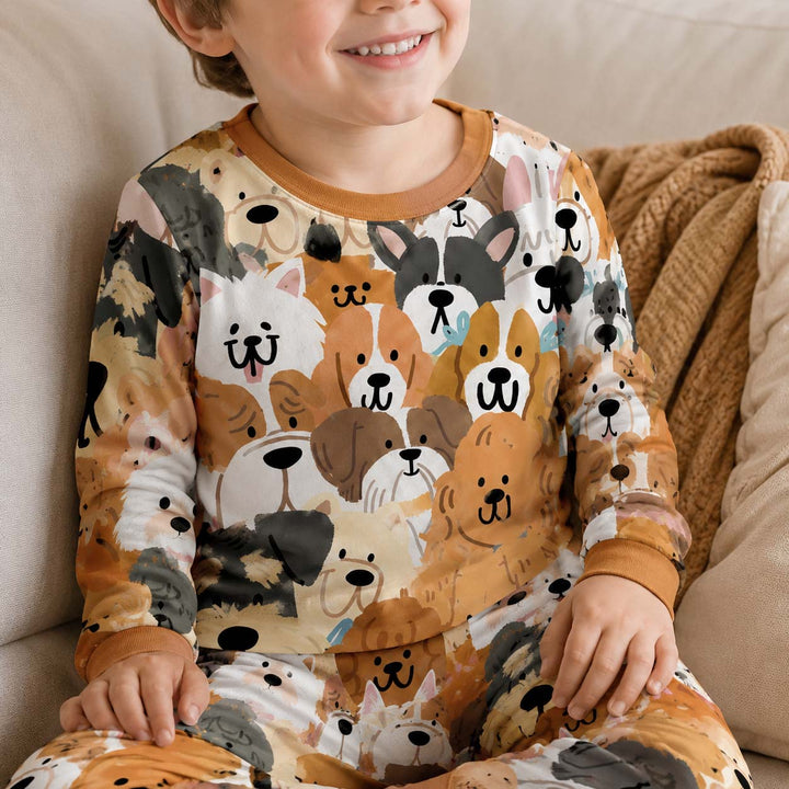 Cute Dog Crowd Bamboo Two Piece Long Sleeve Pajama Set