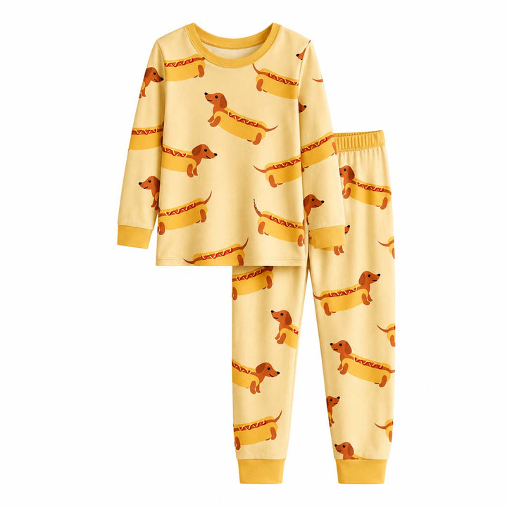 Dachshund Hot Dog Bamboo Two Piece Long Sleeve Pajama Set