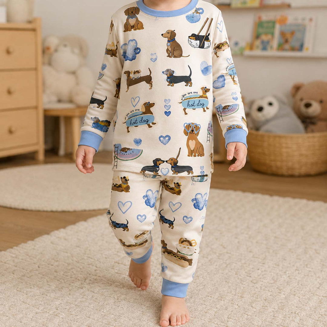 Dachshund Love Club Blue Bamboo Two Piece Long Sleeve Pajama Set