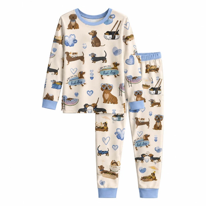 Dachshund Love Club Blue Bamboo Two Piece Long Sleeve Pajama Set