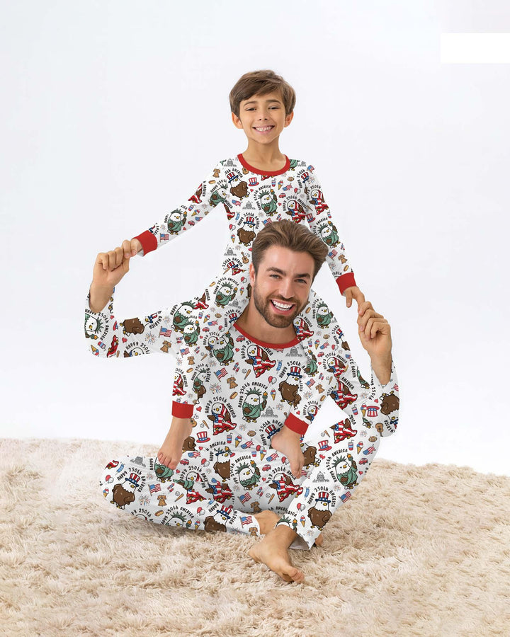 Happy 250th America Cute Patriotic Eagles Family Matching Bamboo Men's Pajama Set