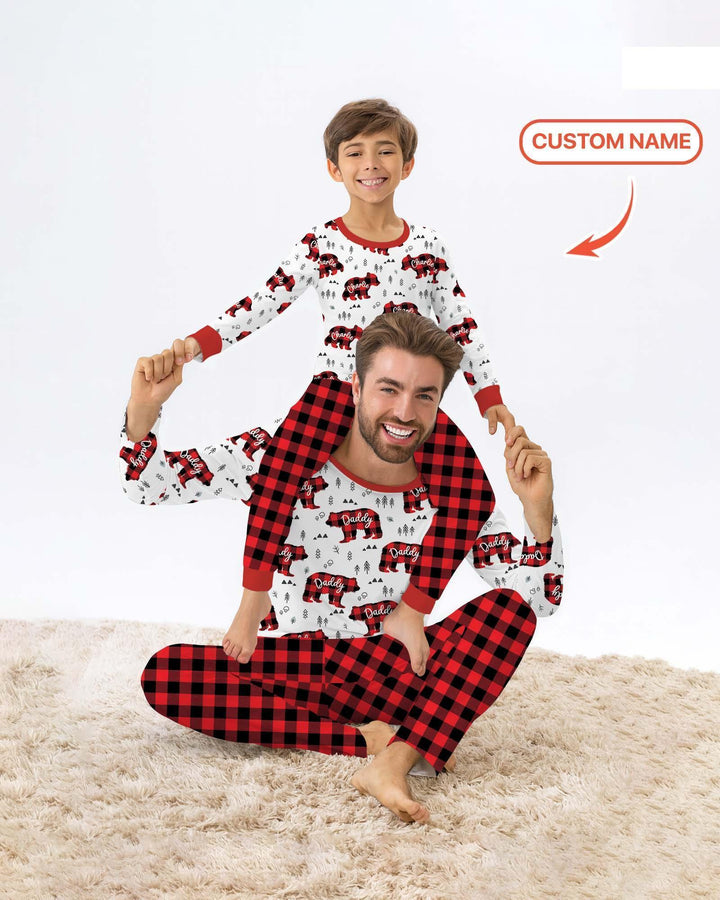 Custom Name Family Bear Matching Bamboo Two Piece Long Sleeve Pajama Set