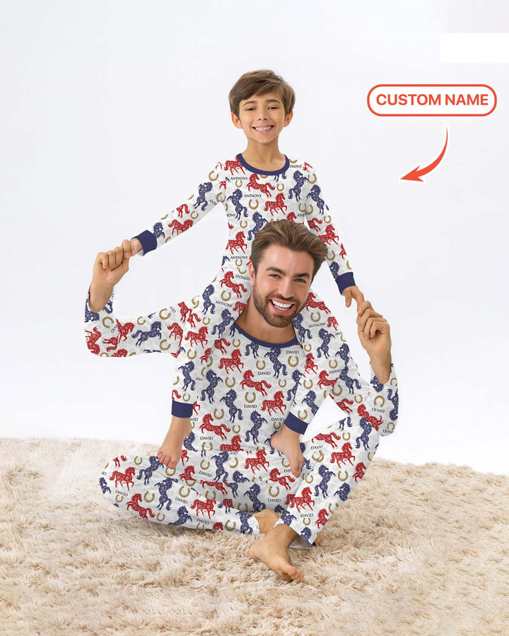 Custom Name Chinoiserie Horses Men's Pajama Set