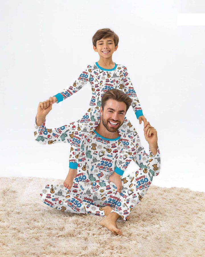 Happy 250 America I love USA Bamboo Men's Pajama Set