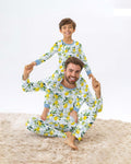 Pijama de Bambú para Hombre con Estampado Familiar de Limones Mediterráneos a Juego