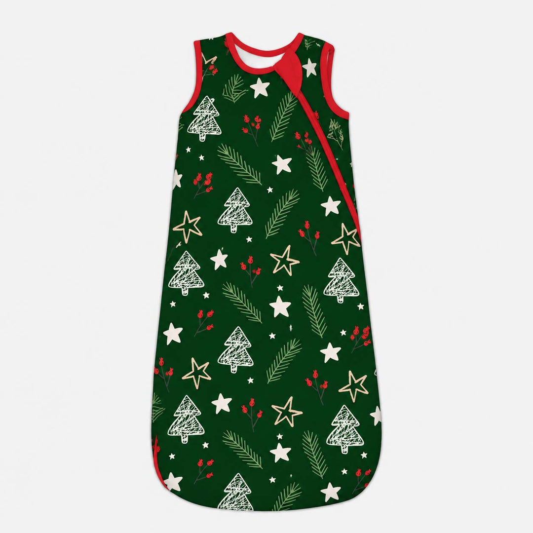 Dark Green Christmas Tree Doodles Bamboo Sleep Bag