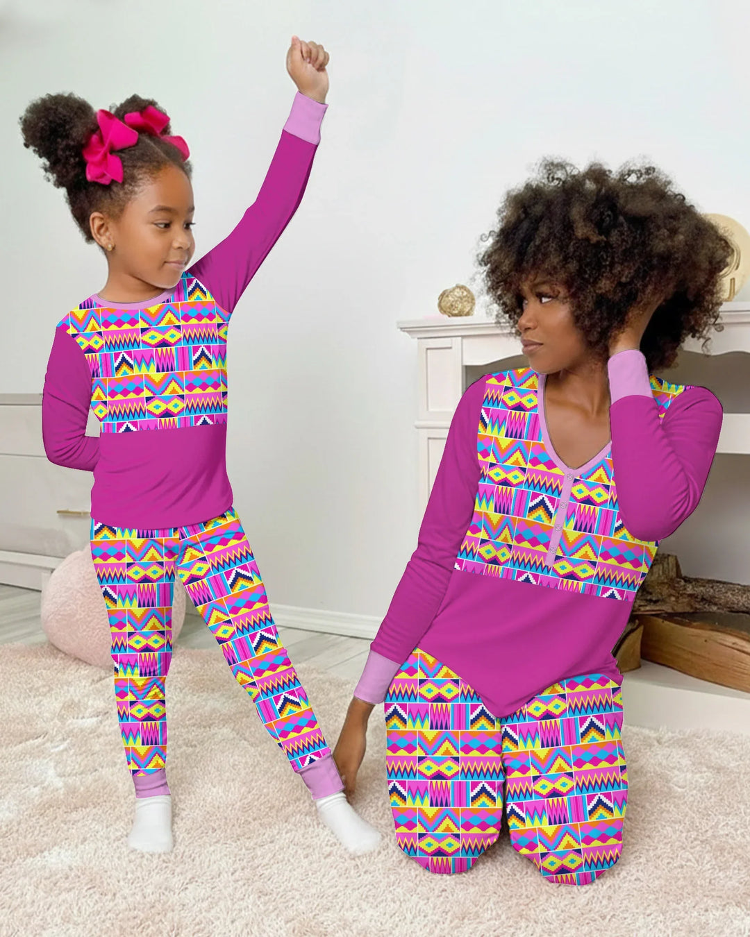 Kente Vibes Family Matching Bamboo Women Pajama Set