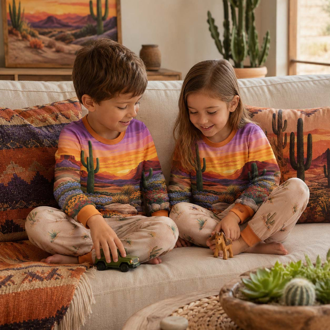 Desert Sunrise Horizon Bamboo Two Piece Long Sleeve Pajama Set