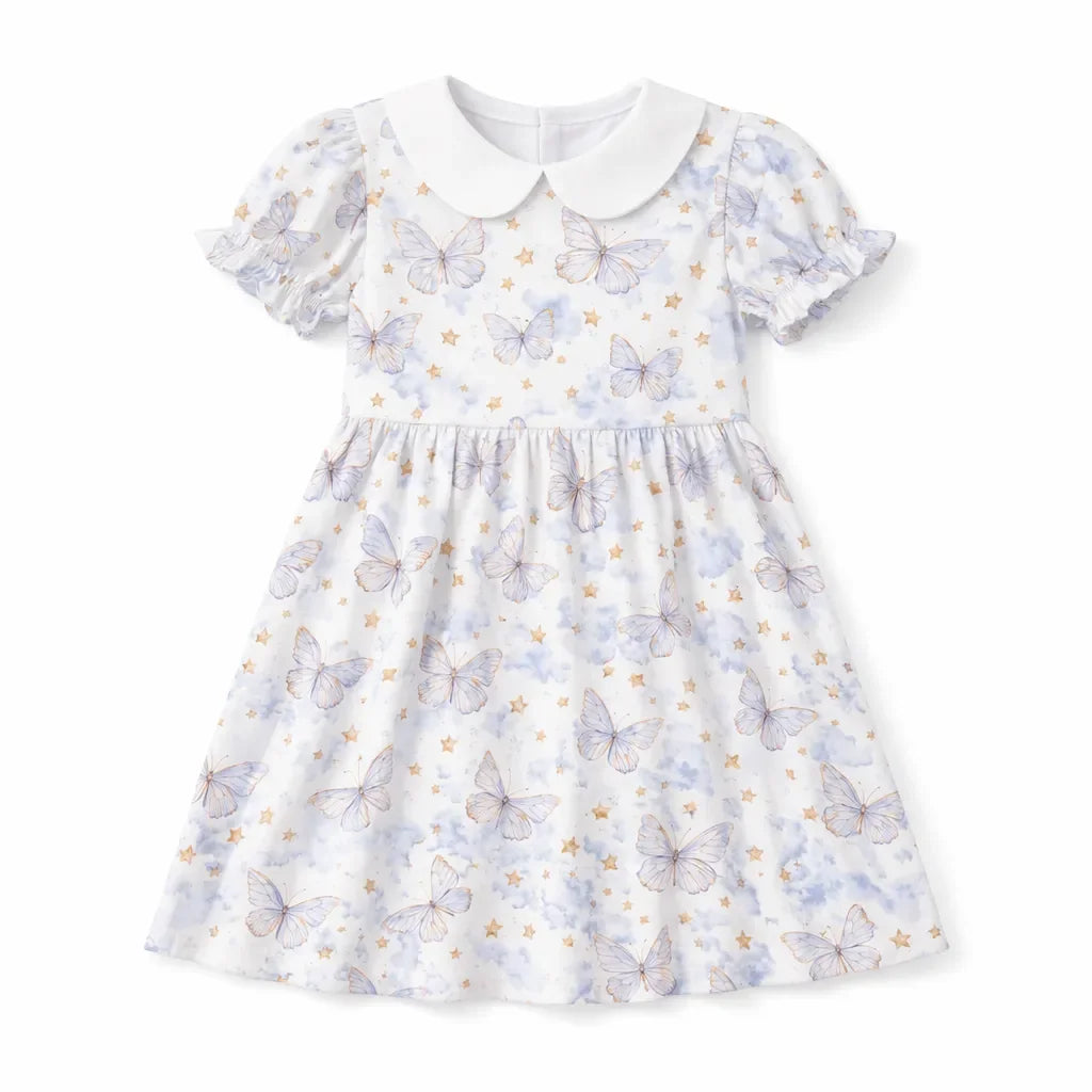 Soft Butterfly Sky Cute Bamboo Peter Pan Collar Dress