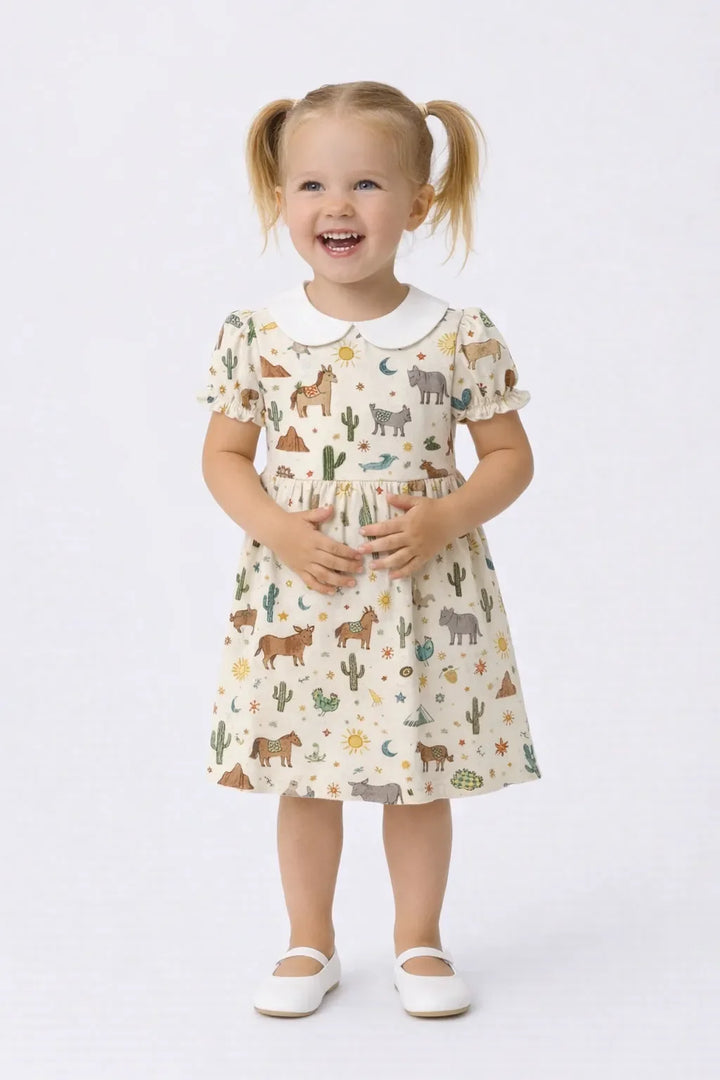 Adorable Animal and Cactus Bamboo Peter Pan Collar Dress