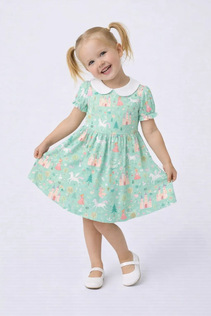 Cute Princess Castle Storybook Bamboo Peter Pan Collar Dress