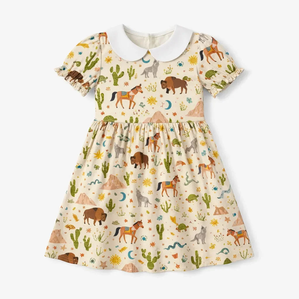 Adorable Animal and Cactus Bamboo Peter Pan Collar Dress