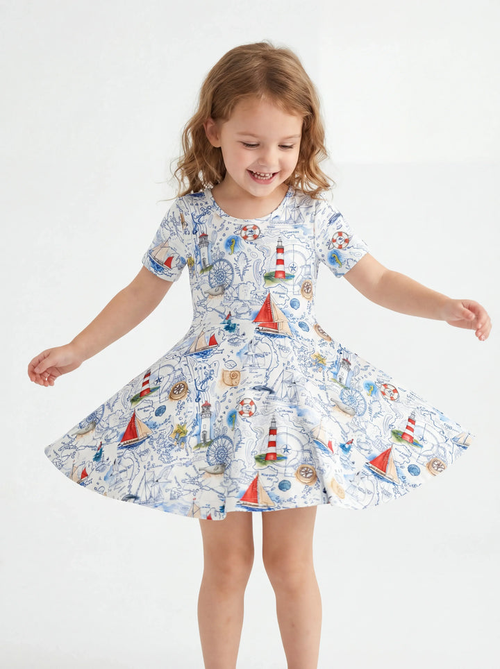 Seaside Adventure Map Bamboo Twirl Dress