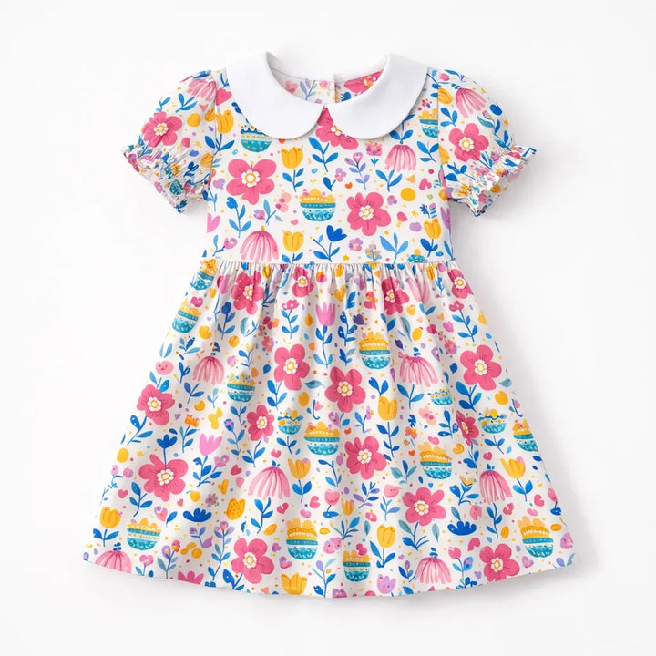 Happy Garden Flowers Playful Bamboo Peter Pan Collar Dress