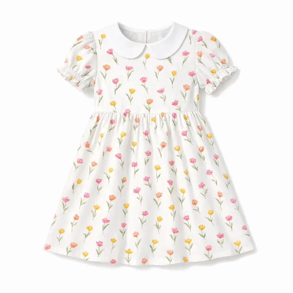 Soft Tulip Floral Spring Garden Bamboo Peter Pan Collar Dress