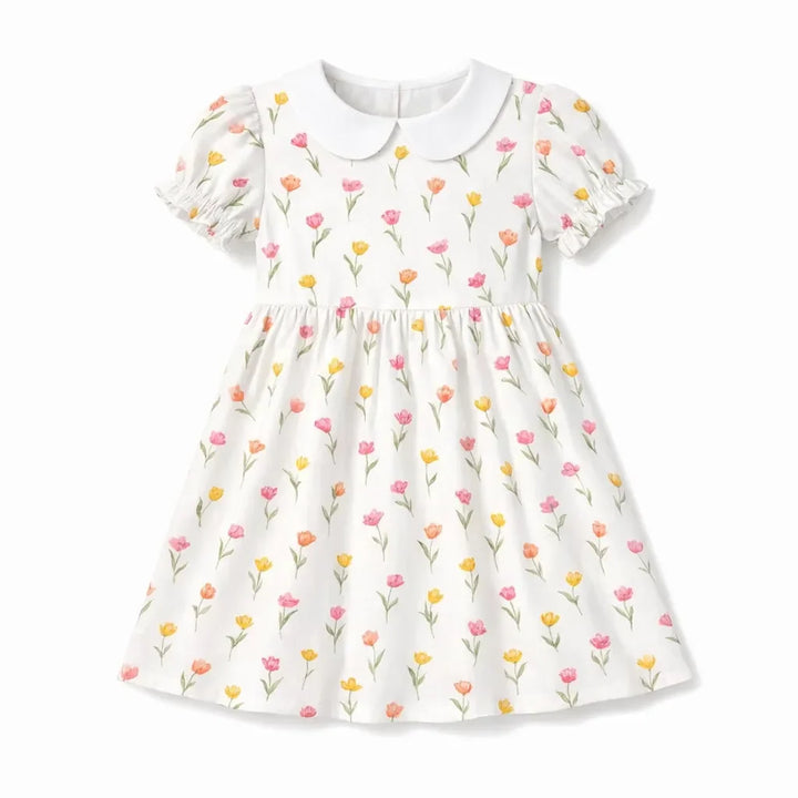 Soft Tulip Floral Spring Garden Bamboo Peter Pan Collar Dress