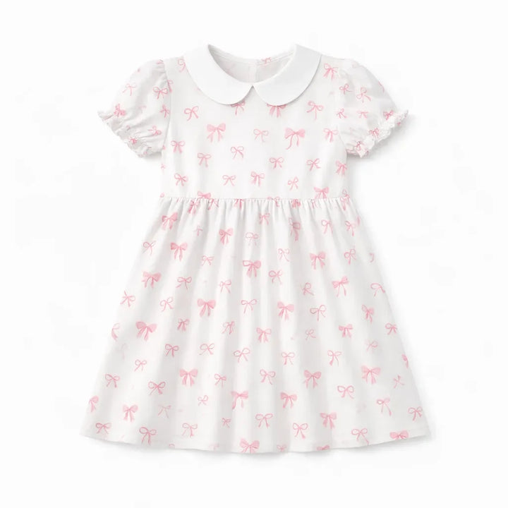 Sweet Pink Bow Cute Bamboo Peter Pan Collar Dress
