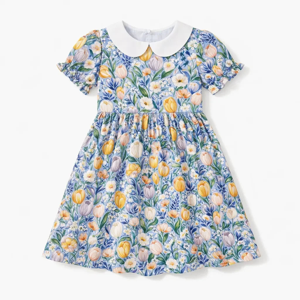 Lively Tulip Garden Floral Bamboo Peter Pan Collar Dress