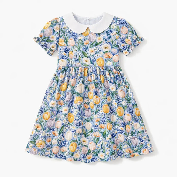 Lively Tulip Garden Floral Bamboo Peter Pan Collar Dress