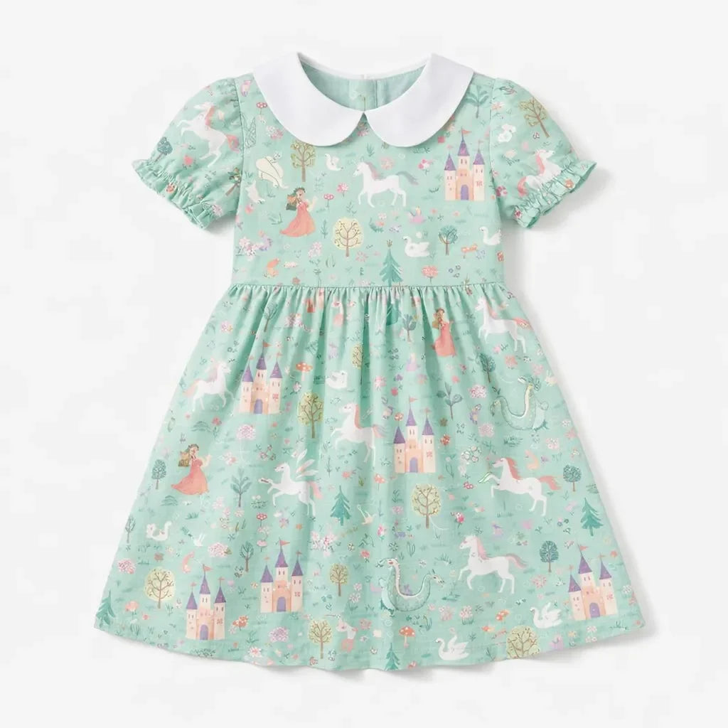 Cute Princess Castle Storybook Bamboo Peter Pan Collar Dress