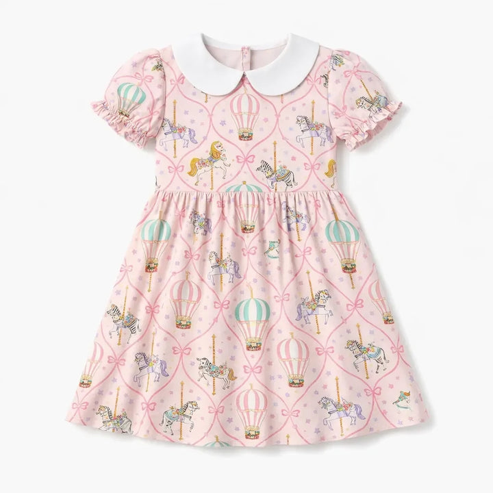 Cute Carousel Unicorn Balloon Bamboo Peter Pan Collar Dress