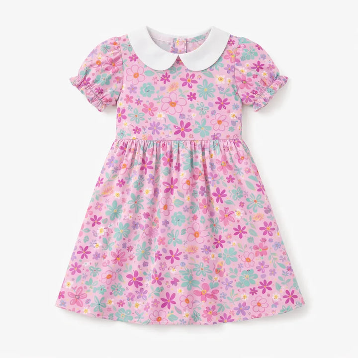 Cute Colorful Flowers Ditsy Balloon Bamboo Peter Pan Collar Dress