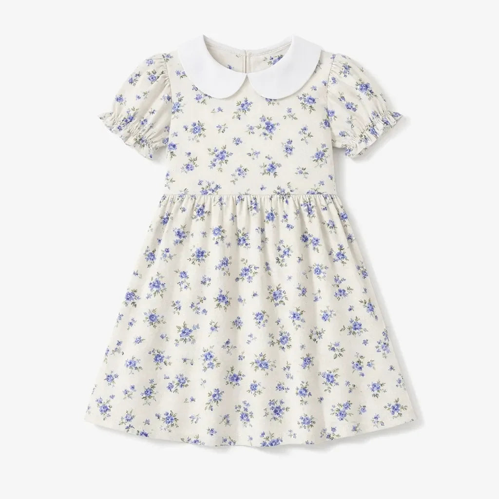 Tiny Blue Flower Meadow Bamboo Peter Pan Collar Dress