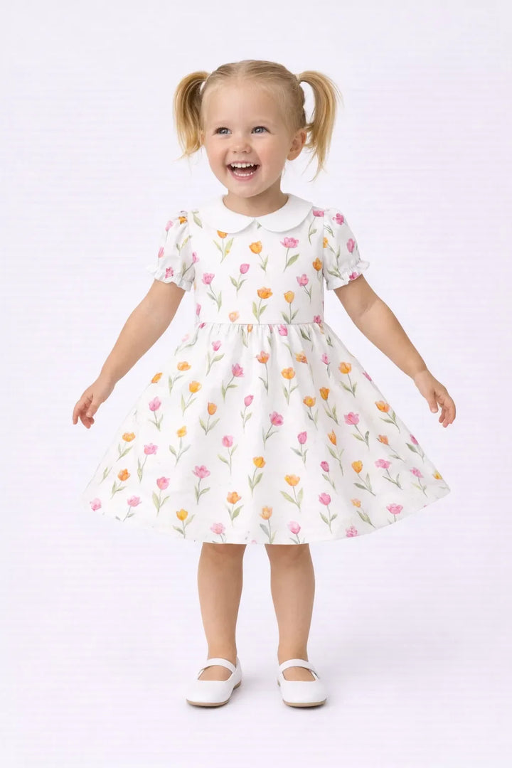 Soft Tulip Floral Spring Garden Bamboo Peter Pan Collar Dress