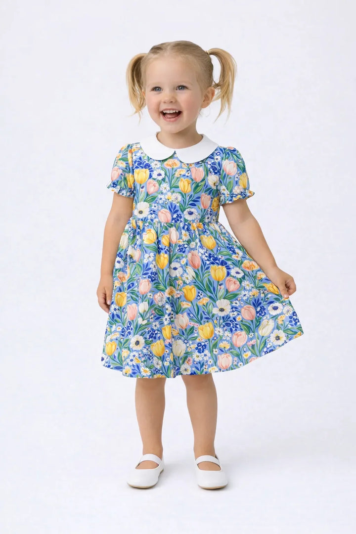 Lively Tulip Garden Floral Bamboo Peter Pan Collar Dress