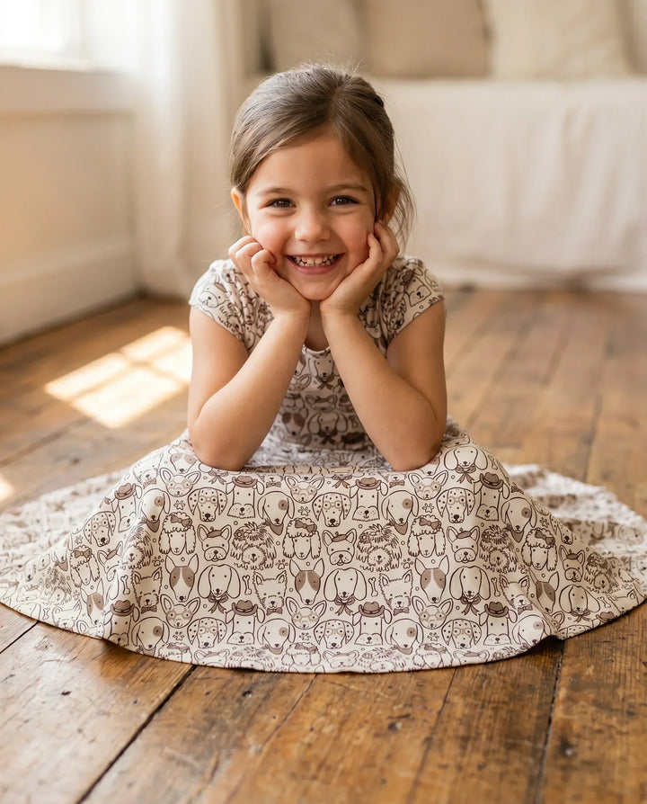Cozy Puppy Faces Bamboo Twirl Dress