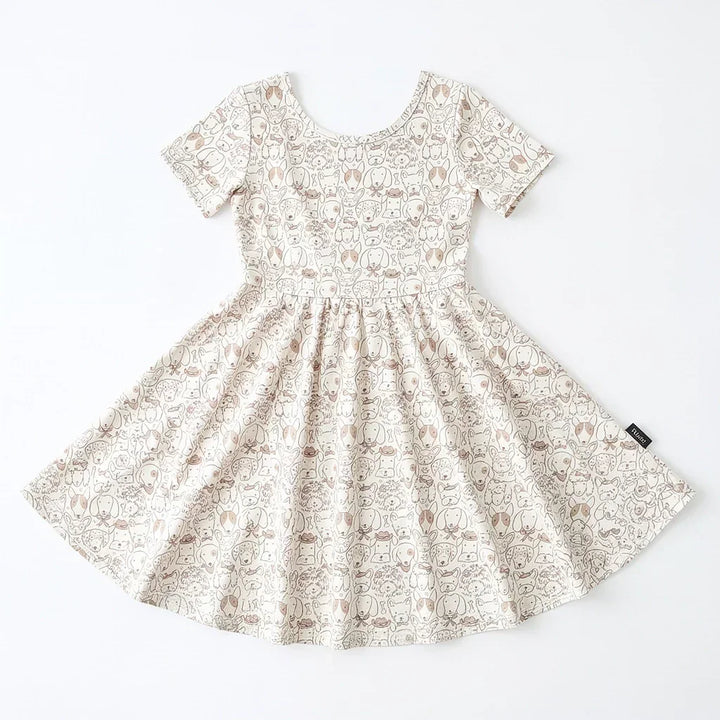 Cozy Puppy Faces Bamboo Twirl Dress