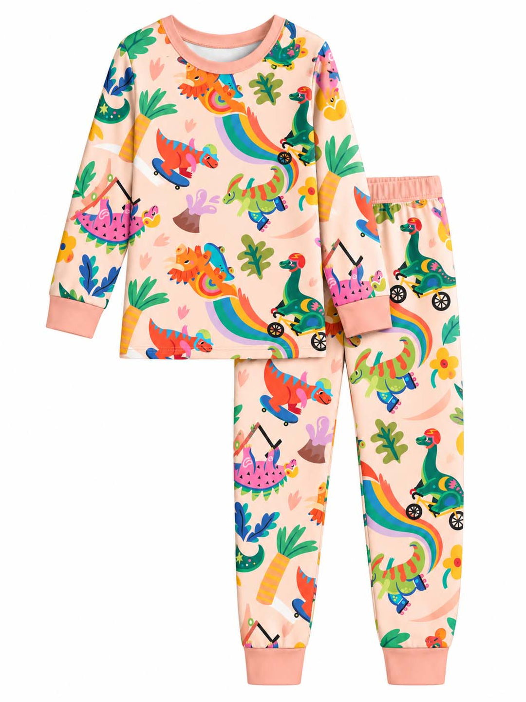Dinosaur Rainbow Adventure Bamboo Two Piece Long Sleeve Pajama Set