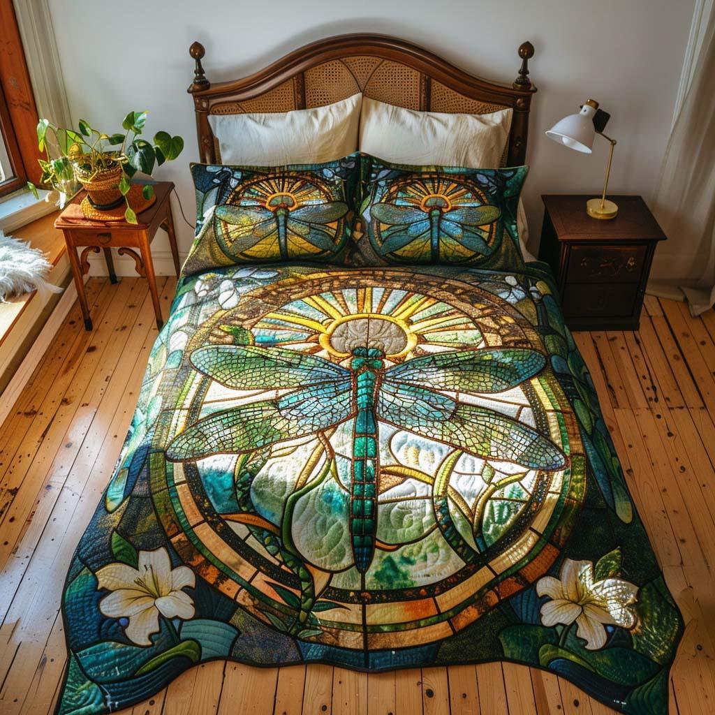 Dragonfly Morning Glow Bamboo Quilt Bedding Set