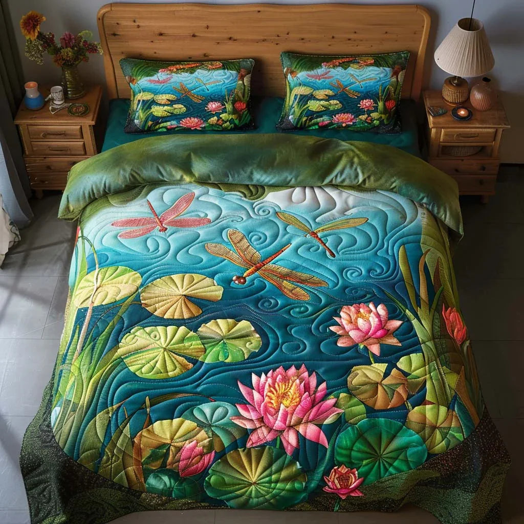 Dragonfly Peaceful Bloom Bamboo Quilt Bedding Set