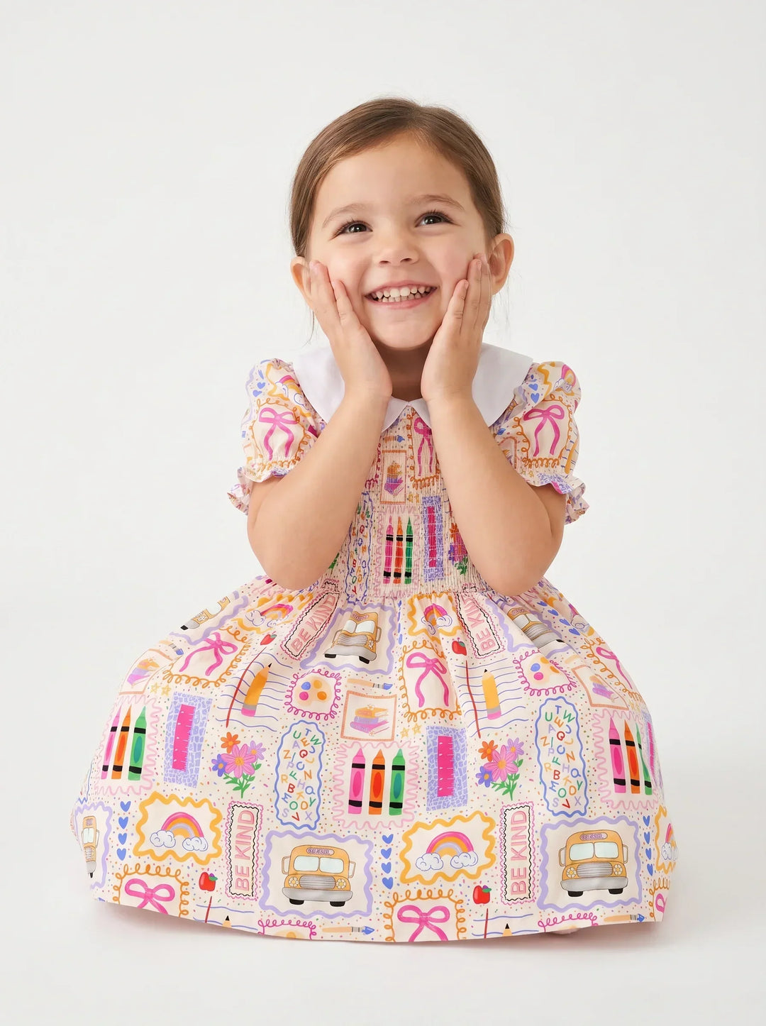 Colorful Doodle School Bamboo Peter Pan Collar Dress