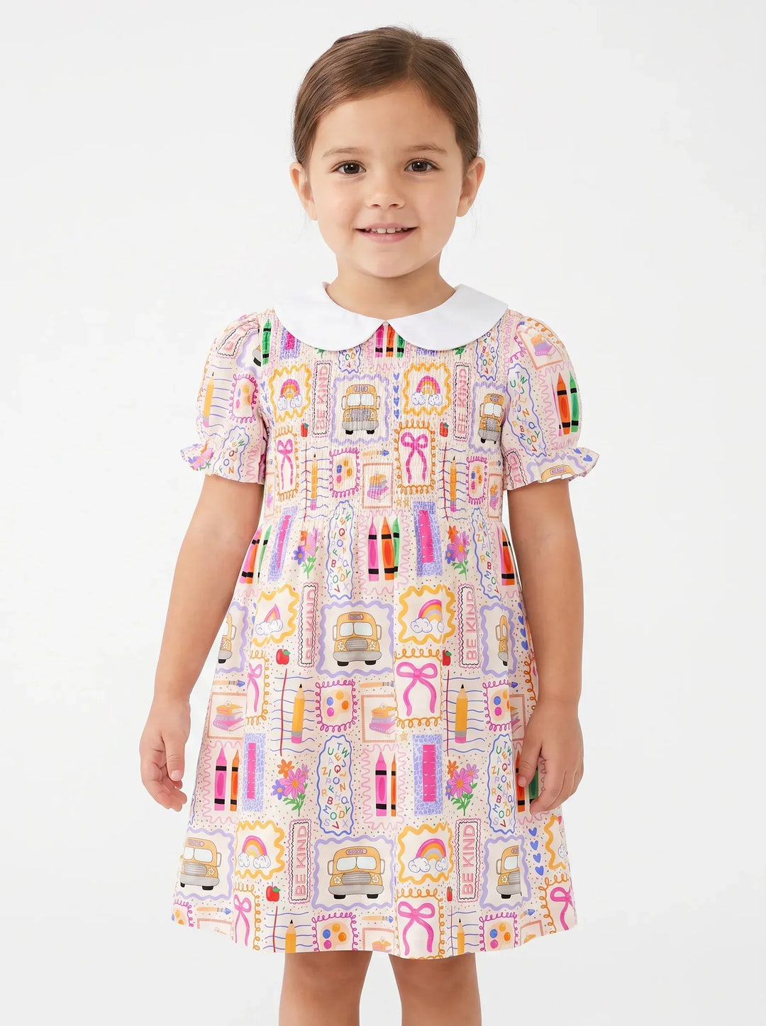 Colorful Doodle School Bamboo Peter Pan Collar Dress