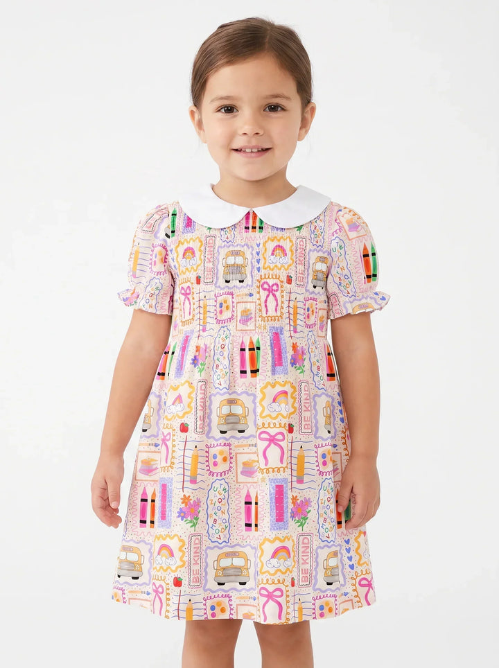 Colorful Doodle School Bamboo Peter Pan Collar Dress