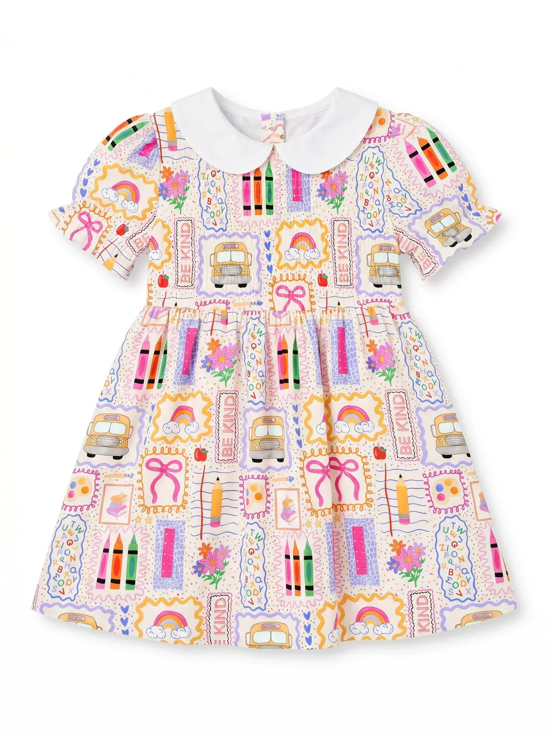 Colorful Doodle School Bamboo Peter Pan Collar Dress