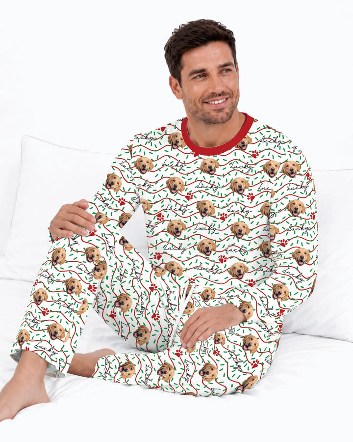 Custom Pet Photo Christmas Sprinkles Bamboo Men's Pajama Set