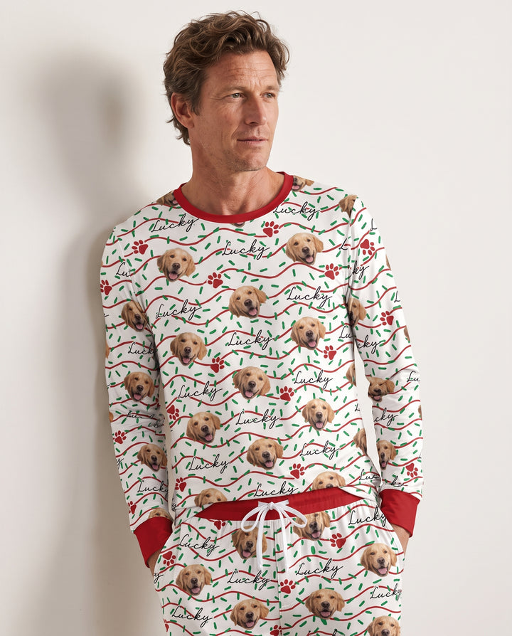 Custom Pet Photo Christmas Sprinkles Bamboo Men's Pajama Set