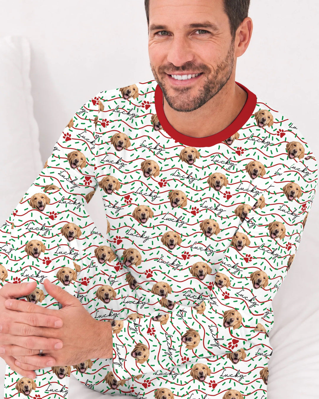Custom Pet Photo Christmas Sprinkles Bamboo Men's Pajama Set