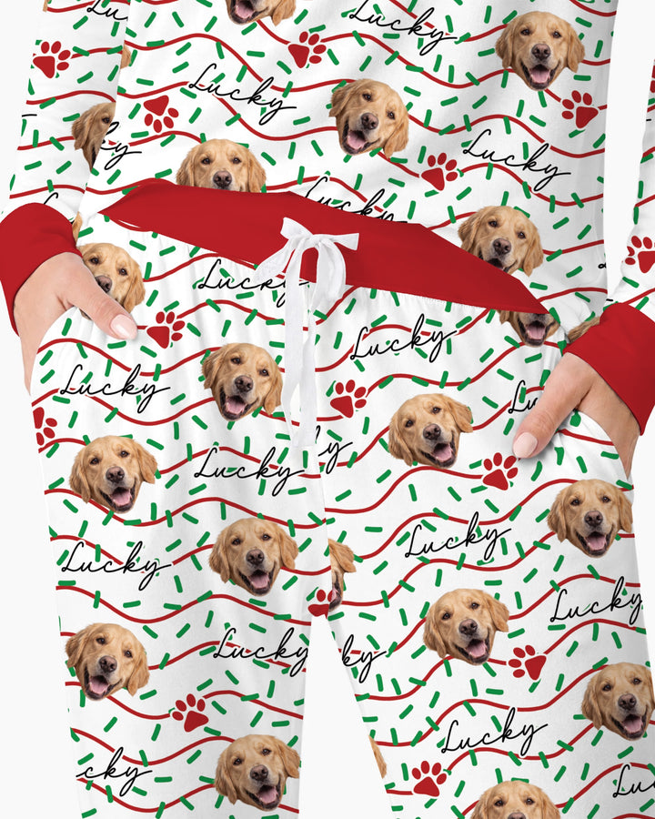 Custom Pet Photo Christmas Sprinkles Bamboo Women Pajama Set
