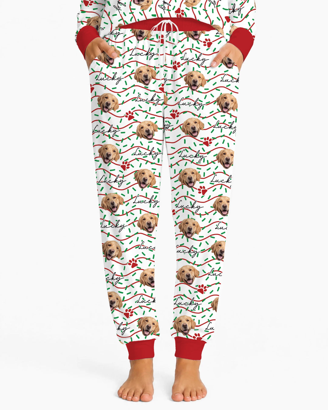 Custom Pet Photo Christmas Sprinkles Bamboo Women Pajama Set