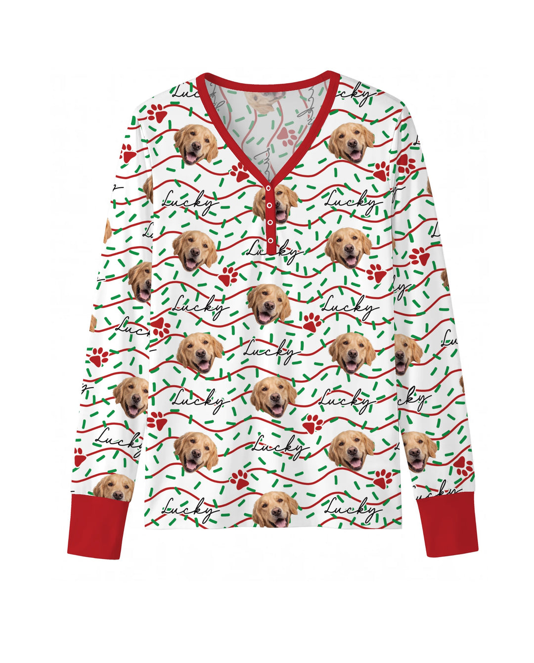 Custom Pet Photo Christmas Sprinkles Bamboo Women Pajama Set