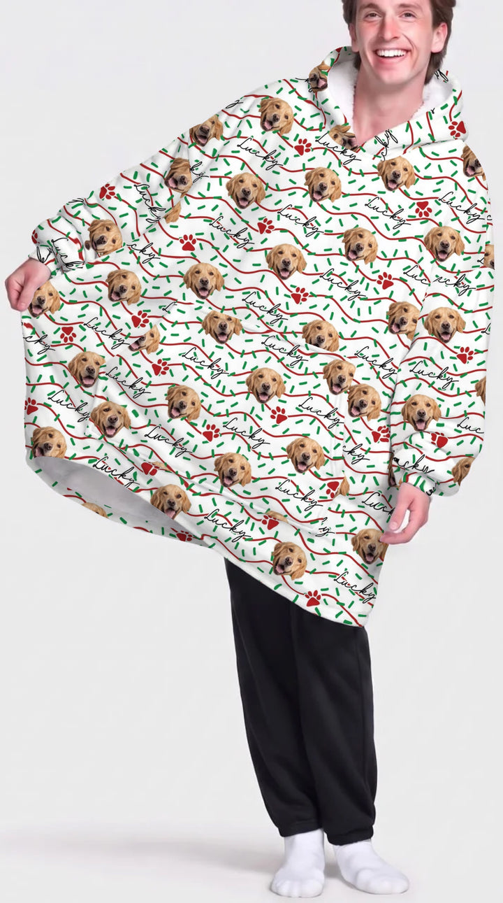 Custom Pet Photo Christmas Sprinkles Bamboo Blanket Hoodie