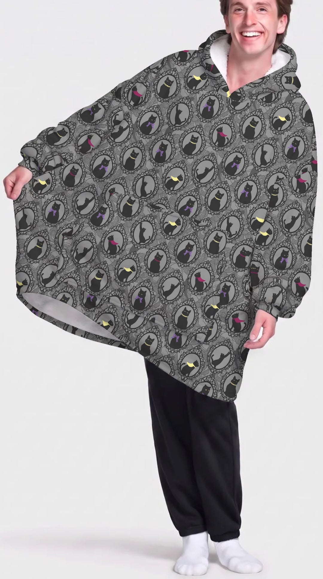 Midnight Cat Parade Bamboo Blanket Hoodie