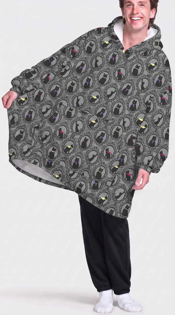 Midnight Cat Parade Bamboo Blanket Hoodie